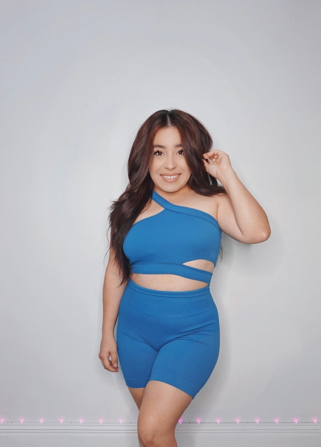 One Shoulder Cut Out Ribbed Sports Bra (Royal Blue)