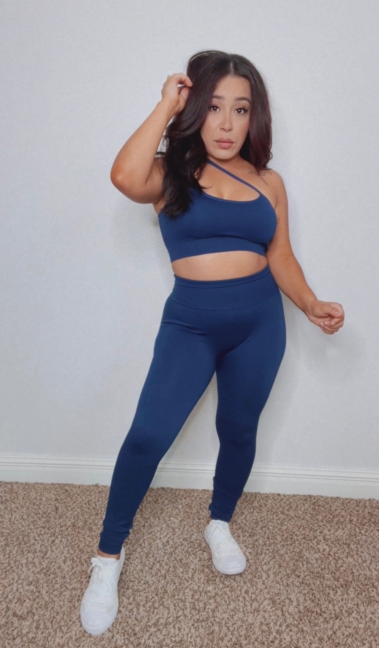Crossover One Shoulder Active Leggings (Navy Blue)