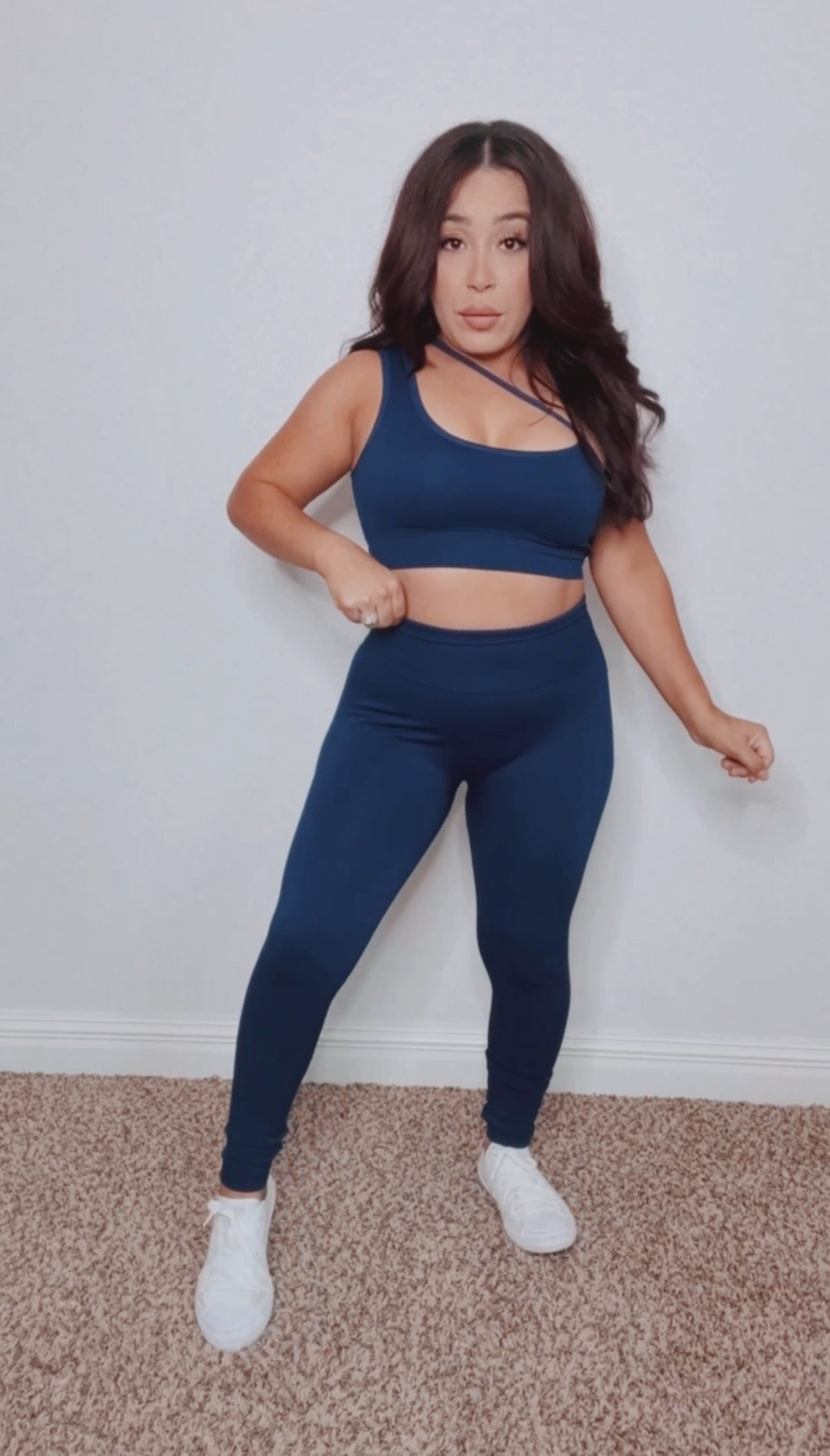 Crossover One Shoulder Active Leggings (Navy Blue)