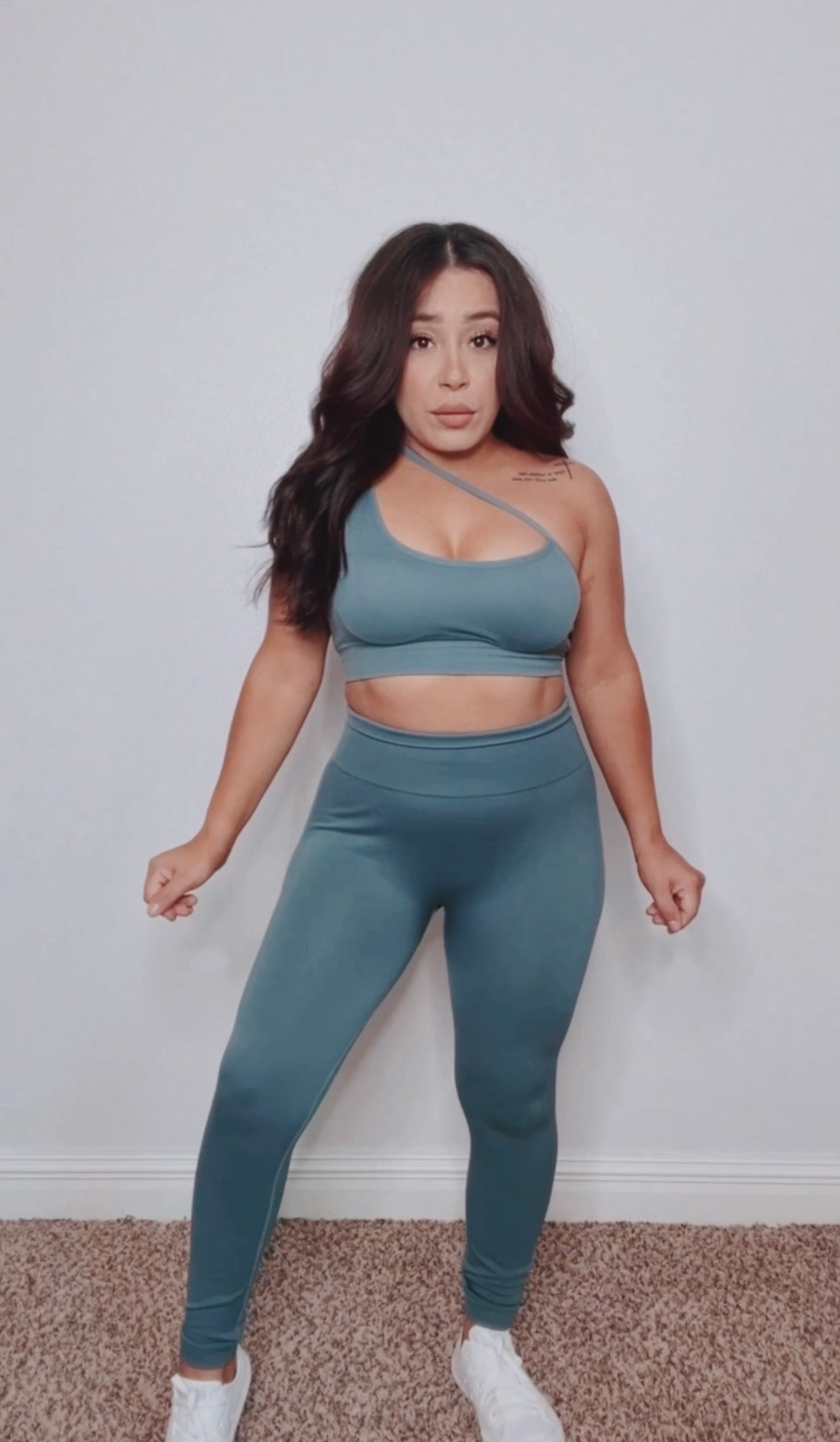 Crossover One Shoulder Sports Bra (Teal Blue)