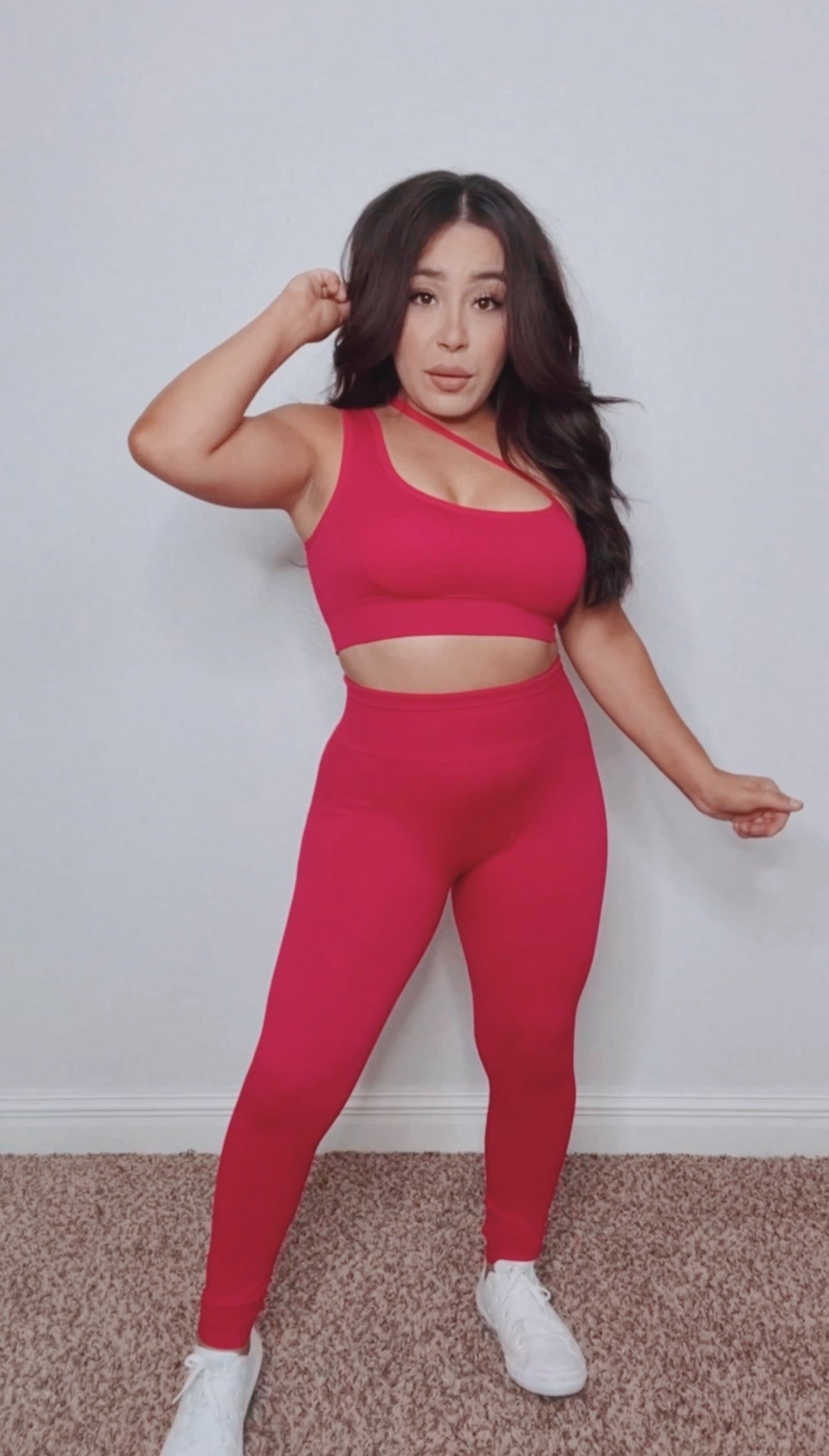 Crossover One Shoulder Active Leggings (Pink)