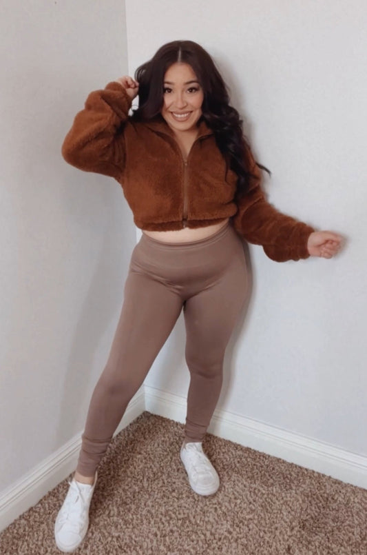 Cropped Teddy Jackets (Brown)